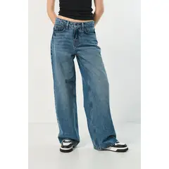 KOAJ - Jean azul claro open leg con tiro alto y bota ancha Mujer