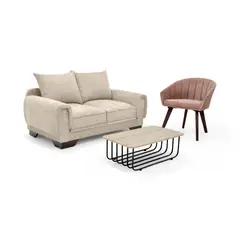 VENECIA - Sala con Sofa Daytona 2 Puestos Beige + Poltrona Salmon y Mesa Lema.