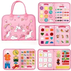 GENERICO - Libro De Actividades Sensoriales Busy Book Montessori Rosa