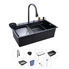 VIKINGO BARRILES - Lavaplatos Inteligente Multifunción con Grifo Lavador de Vasos y Tabla de Corte Integrada 9954YC-GR