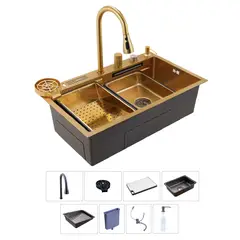 VIKINGO BARRILES - Lavaplatos Inteligente Multifunción con Grifo Lavador de Vasos y Tabla de Corte Integrada 9954YC-OR