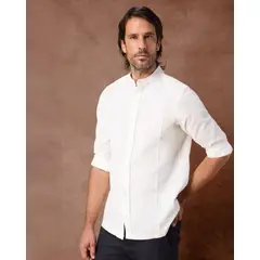 PATPRIMO - Guayabera Cuello Neru Con Bordados  Para Hombre Crema