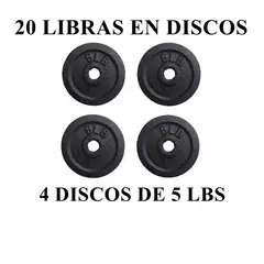 GENERICO - 20 LBS EN DISCOS (4 discos de 5 lbs) - MEDIDA ESTÁNDAR
