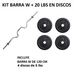 GENERICO - KIT BARRA: BARRA W IMPORTADA - 20 LBS EN DISCOS - 2