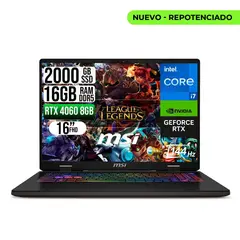 MSI - PORTATIL SWORD 16HX INTEL CORE I7-13700HX RTX4060 8GB SSD 2TB RAM 16GB 16" FHD 165HZ