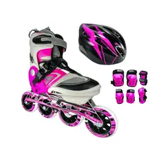 CANARIAM - Patines Linea Semiprofesionales Kit Bolt Con Protecciones L 37 Ajustables a 40 Fucsia