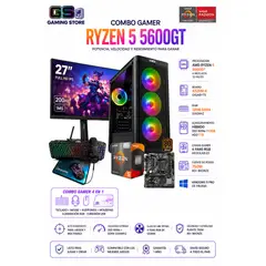 AMD - PC GAMER RYZEN 5 5600GT + MONITOR 27" 200HZ 1MS IPS FULL HD| RAM 32GB - 1.5TB + COMBO GAMER 4 EN 1