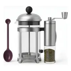 BIGCENTER - Combo Prensa Francesa Molino Acero y Cuchara Medidora