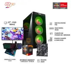AMD - COMPUTADOR GAMER RYZEN 5 5600G / MONITOR 27” 180HZ / RAM 16GB / SSD 1TB / COMBO 4 EN 1