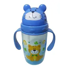 GENERICO - Vaso Anti Goteo Tetero Pitillo Bebe Infantil Pinguino Gato Ref1215