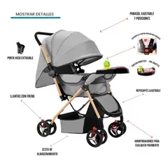 BEBESIT - COCHE REVERSIBLE PARA BEBE CON MOISES Y MOSQUITERO COLOR GRIS