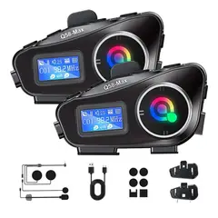 TECNOHOGAR JS - Intercomunicador Casco Moto Q58max Bluetooth Fm 2 Unidades