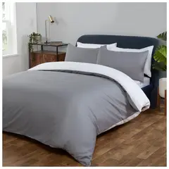 HAPPY BEAR - Funda Duvet Microfibra Gris Liso Blanco Liso Cubrelecho