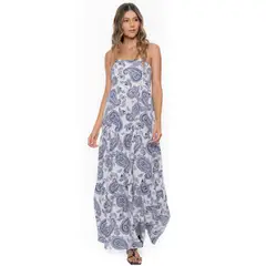 COLOR BLUE - Maxi Vestido De Tiras Estampado