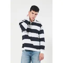 KOAJ - Camiseta polo unicolor a rayas con manga larga Hombre
