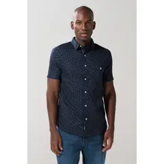 KOAJ - Camisa azul oscura manga corta con diseños mini print Hombre
