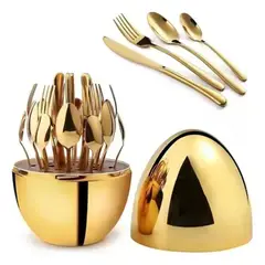GENERICO - Juego De Cubiertos 24pcs Acero Inoxidable Gold Estuche Huevo Color Dorado