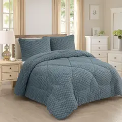 VOYPRE - Edredón HoneySoft Velvet Tamaño Doble Panel Gris Azulado con Fundas y Cojines