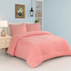 VOYPRE - Edredón HoneySoft Velvet Tamaño Doble Panel Salmón con Fundas y Cojines