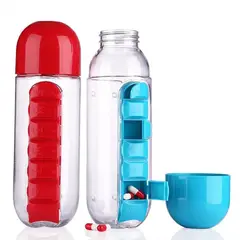 CLEAR - Botella De 600Ml Con Organizador Pastillero Semanal Y Vaso