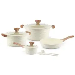 GENERICO - Juego ollas bateria de cocina aluminio forjado antihaderente de granito resistentes 10 piezas