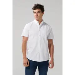KOAJ - Camisa unicolor con bolsillo cuadrado y cuello button Hombre