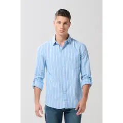 KOAJ - Camisa a rayas con cuello button down en algodón unico Hombre
