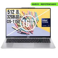 ACER - PORTATIL INTEL CORE ULTRA 5-115U SSD 512GB RAM 32GB WUXGA IPS 16