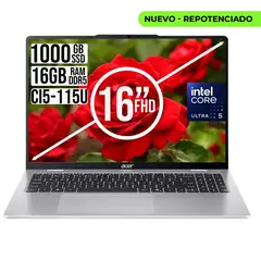 ACER - PORTATIL INTEL CORE ULTRA 5-115U SSD 1TB RAM 16GB WUXGA IPS 16