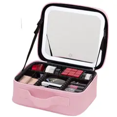 AMERICAN GENERICS - Neceser de Maquillaje con Espejo LED Gran Capacidad - Rosado