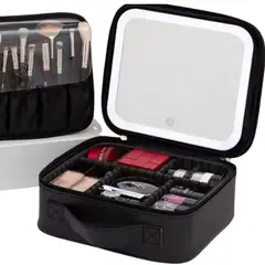AMERICAN GENERICS - Neceser de Maquillaje con Espejo LED Gran Capacidad - Negro