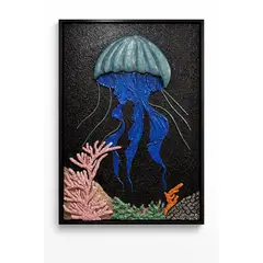 GENERICO - Cuadro Decorativo Medusa en Alto Relieve Arte Marino Contemporáneo con Técnicas Mixtas