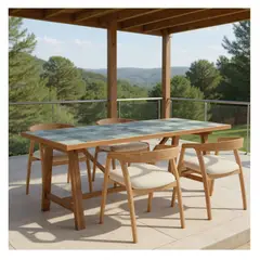 22 GRADOS DECORACION - Mesa Comedor Sarah Para Exterior 150cm X 70cm Teca Y Piedra