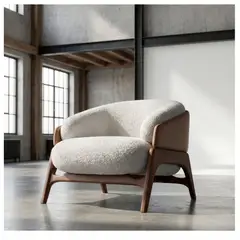 22 GRADOS DECORACION - Poltrona Anuet En Tela Y Cuero 90cm X 85cm_.