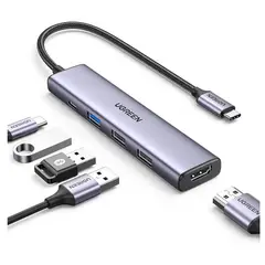 UGREEN - Adaptador Multipuerto 5 en 1 USB-C a Puertos HDMI 4k 30hz USB 2.0/3.0 PD de 100W