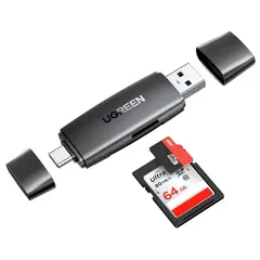 UGREEN - Lector De Tarjetas USB-C/USB 3.0 Compatible con SD TF Plug and Play Doble Puerto 2 En 1