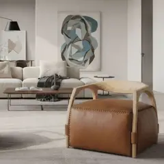 22 GRADOS DECORACION - Poltrona Einotep En Cuero Y Roble 55Cm X 55Cm