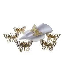 ARTESANAL - 6 SERVILLETEROS ANILLOS ARO PARA SERVILLETAS MARIPOSAS DORADAS