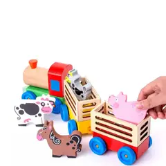 GENERICO - Tren Infantil De Madera Con Animales De Granja Juego Didáctico De Arrastre y Ensamble