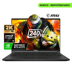 MSI - Computador Portátil Gamer STEALTH A16 AMD RYZEN 9 AI 32/1TB RTX 4070 8 GB 16" 2K 240HZ.