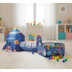 INFANTILES CAJUROMIX - Set Carpa Infantil 3 En 1 + 100 Pelotas Gratis Astronauta
