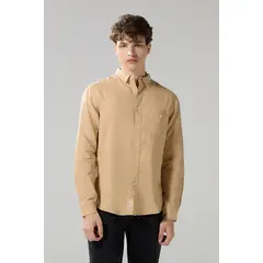 KOAJ - Camisa cuello sport collar unicolor en algodón con bols Hombre