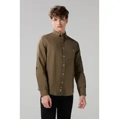 KOAJ - Camisa cuello sport collar unicolor en algodón con bols Hombre