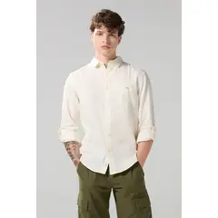 KOAJ - Camisa cuello sport collar unicolor en algodón con bols Hombre