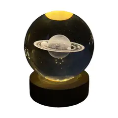 GENERICO - Lampara Esfera 3d Cristal De Saturno De 8cm + Base