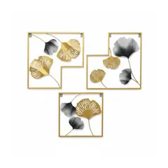 DECORIENTE - Set X3 Cuadros en Latón 2014B Muran-Dorado Y Gris