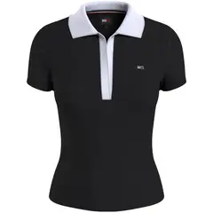 TOMMY HILFIGER - Polo negro con cuello en v y detalles contrastantes. Tommy Jeans