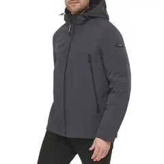 CALVIN KLEIN - Chaqueta gris soft shell con capota y forro de sherpa