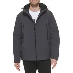 CALVIN KLEIN - Chaqueta gris soft shell con capota y forro de sherpa