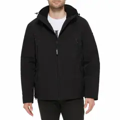 CALVIN KLEIN - Chaqueta negra soft shell con capota y forro de sherpa